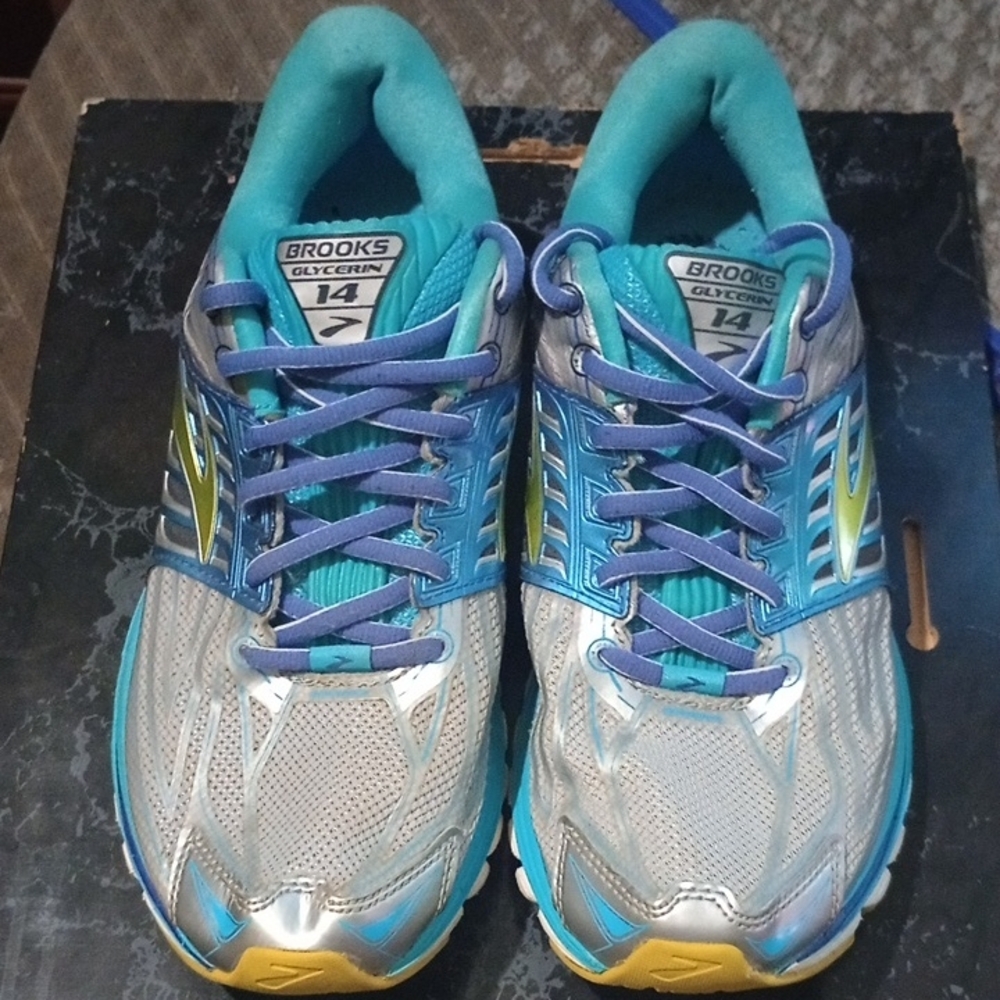 Brooks Women's Glycerin 14 Athletic Shoes - Silver, Blue, and Yellow